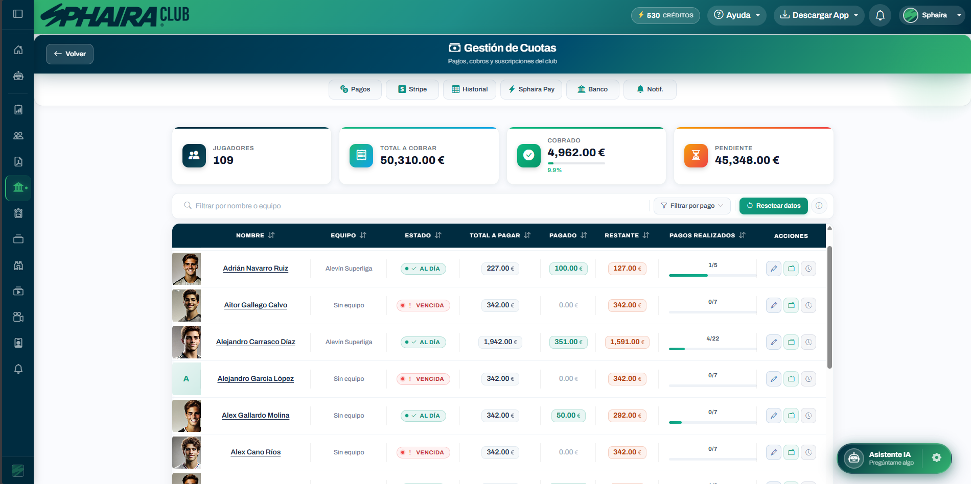 Toda la contabilidad de tu club bajo control. Cobros automáticos sin perseguir a nadie.